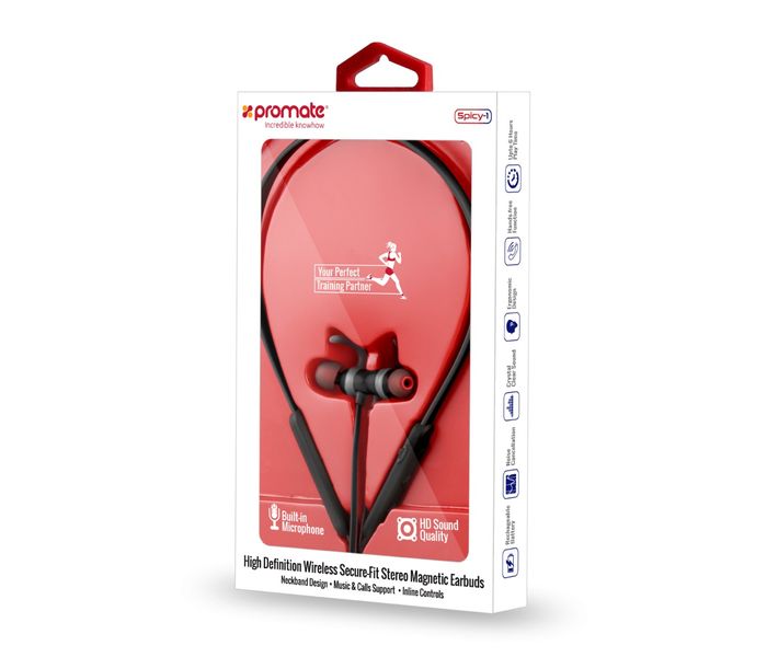 Promate Spicy-1 High Definition Wireless Secure-Fit Stereo Magnetic Earbuds, Black - Zoom Image 7