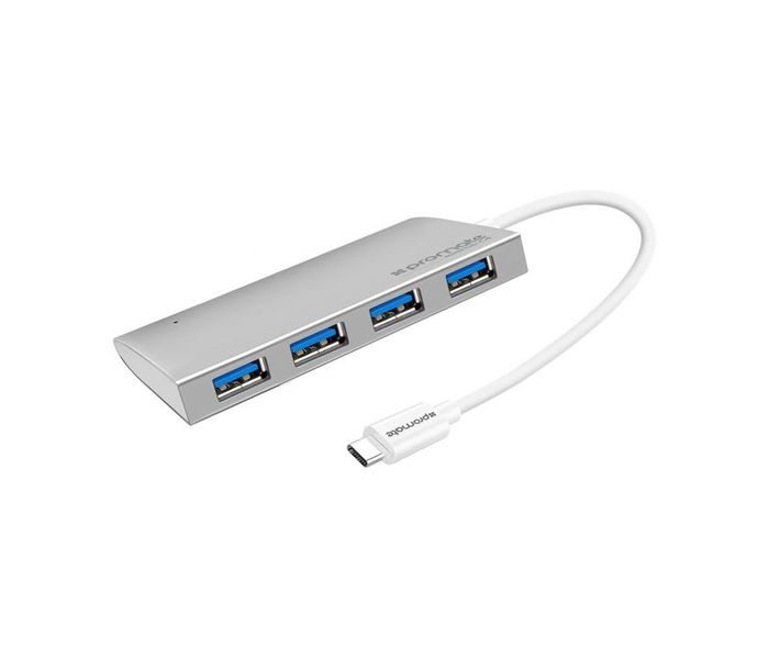 Promate Minihub-C4 Ultra-Sleek USB-C 3.1 Type-C Hub, Silver - Zoom Image