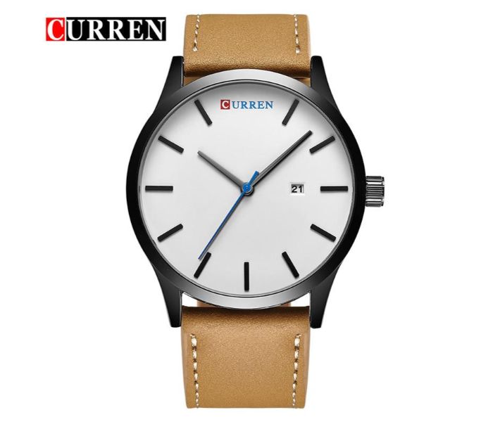 Curren 8214 Casual Simple Nail Dial Watch For Men Brown and White - Zoom Image