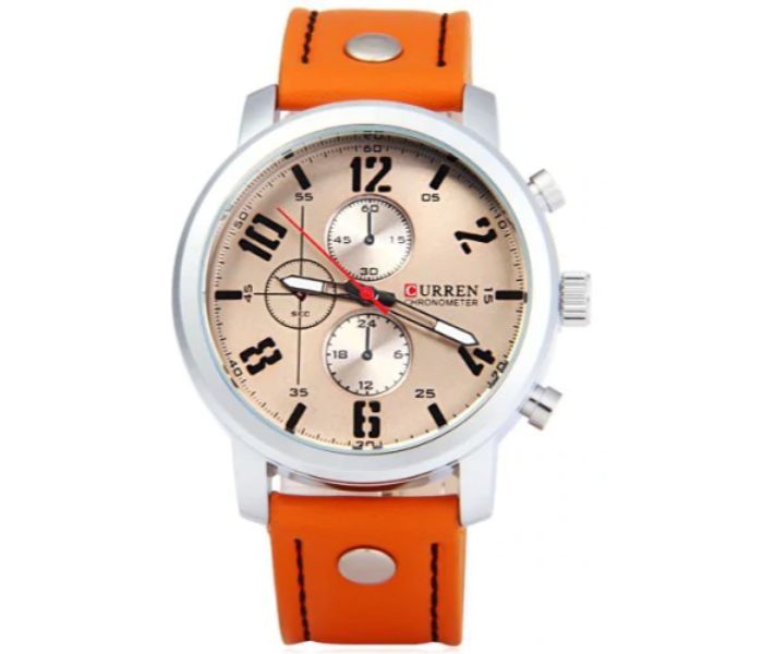 Curren 8192 Quartz Watch With Leather Band For Men Orange And Silver - Zoom Image 2