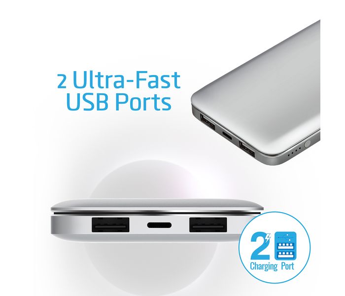 Promate Zenith-10 10000 mAh High Capacity Portable Power Bank with 3.0A Dual USB Output, Silver - Zoom Image 3