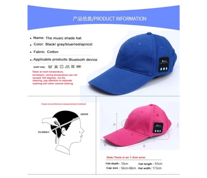 Summer Cap with Built in Bluetooth Earphone and Mic,Unisex Blue - Zoom Image 3