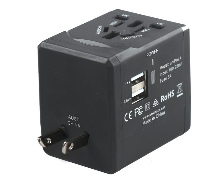 Promate UniPro.4 Multi Regional Travel Adaptor for USB Charged Devices, Black - Zoom Image 4