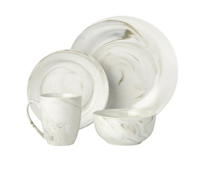 Royalford RF9250 16 Pieces New Bone Marble Dinner Set - White - Zoom Image