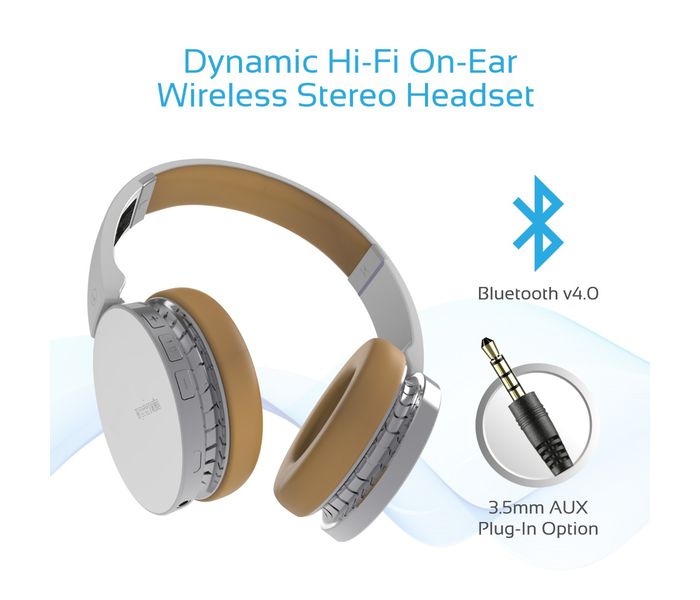 Promate Waves Dynamic Over-Ear Wireless Stereo Headset with Built-In Music Controls, White - Zoom Image 1