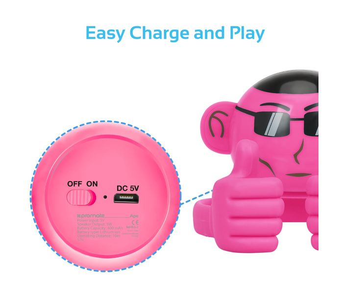 Promate Ape Mini High Definition Wireless Monkey Speaker With Smartphone Stand - Pink - Zoom Image 4