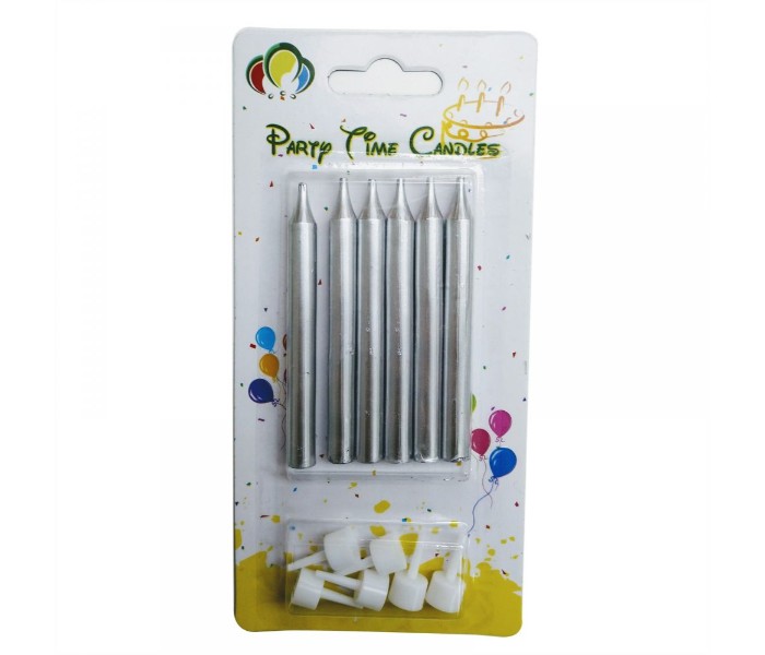 Party Time JQ06-1-A 6 Piece Matt Birthday Candle Silver - Zoom Image