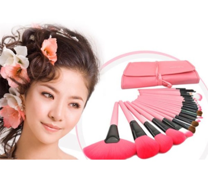 CM018 Cosmetic Makeup Beauty Brushes 24 Piece with Leather Case Pouch CM018 Pink - Zoom Image 3