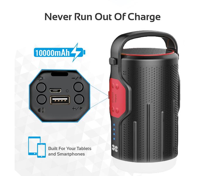 Promate CampMate-2 Portable LED Camp Light with Wireless Speaker & Integrated Power Bank, Red - Zoom Image 2