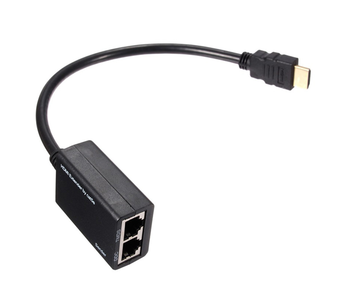 Trands TR-HE8480 Cat5e Cat6 RJ45 to HDMI Extender Cable - Black - Zoom Image 1