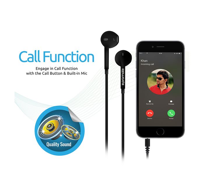 Promate Gearpod-IS Universal Ergonomic In Ear Stereo Earphone with Microphone, Black - Zoom Image 4