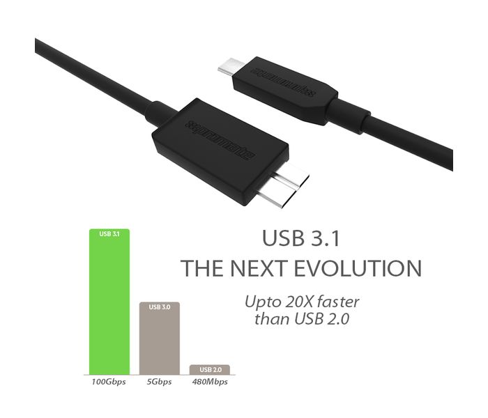 Promate UniLink-CMB USB Type C Male to Micro USB Data Cable for WD Seagate Hard Disk Drive - Black - Zoom Image 1