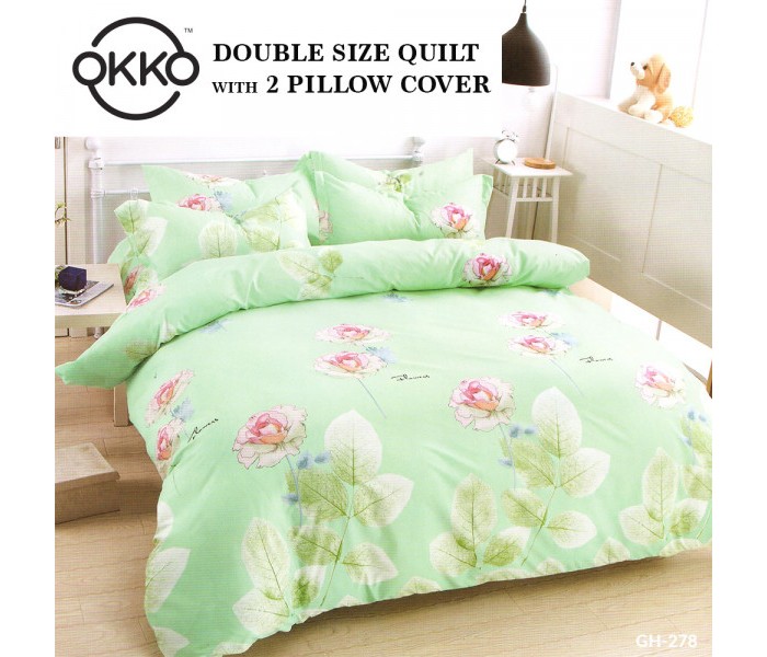 Okko OK33788 Elegant Double Size Quilt with 2 Pillow Cover Green - Zoom Image