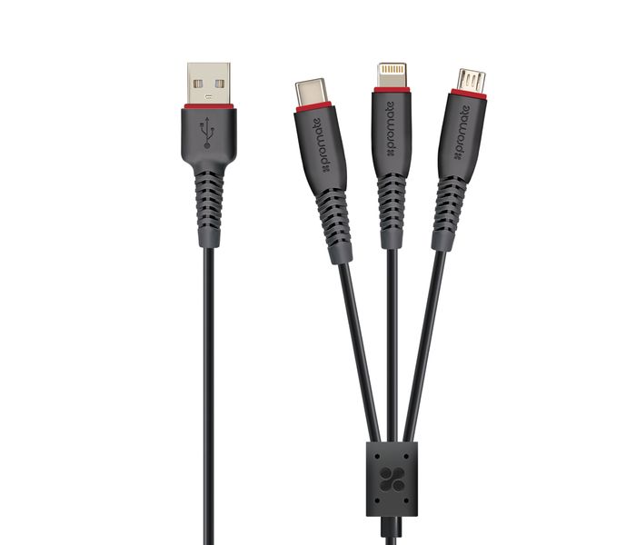 Promate FlexLink-Trio 3-in-1 Universal ExoFlex Charging Cable - Black - Zoom Image 8