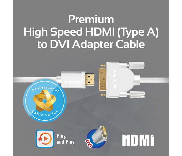 Promate LinkMate-H4 Premium High Speed Type A HDMI to DVI Adapter Cable - White - Zoom Image 1