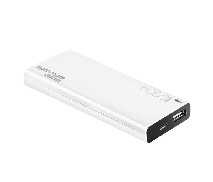 Promate Energi-6 6000 mAh Ultra Compact Portable Power Bank with 2.1A USB Port, White - Zoom Image 7