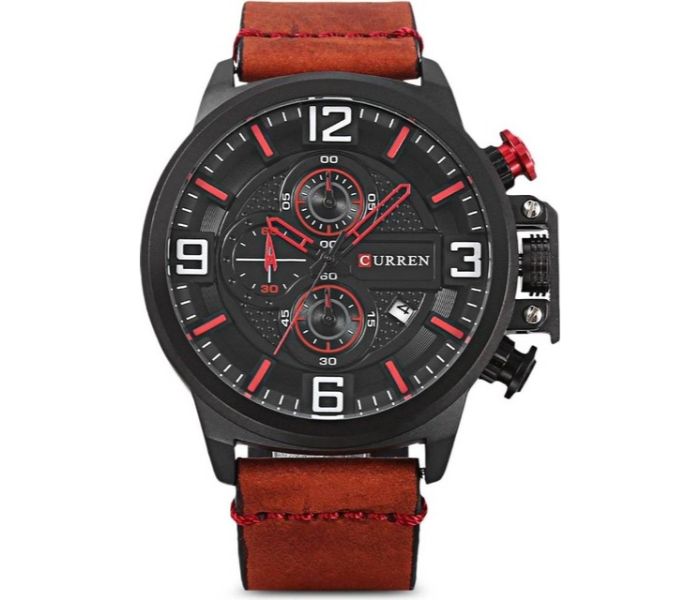 Curren 8278 Analog Quartz Watch For Men Brown and Red - Zoom Image 2