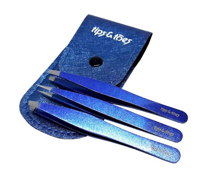 Tips & Toes TT-272BL Tweezer Kit Set of 3 Pieces, Blue - Zoom Image 1