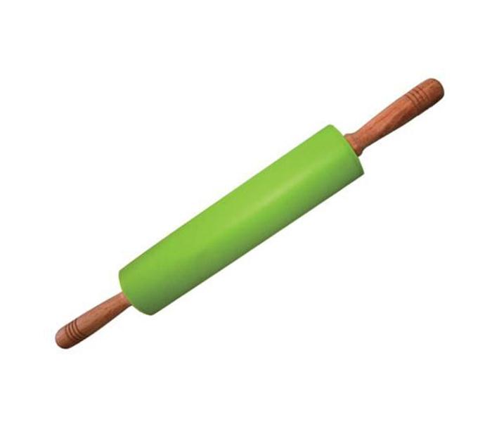 Royalford RF8326 Slicon Cover Rolling Pin with Wooden Handle - Green & Brown - Zoom Image