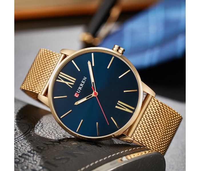 Curren 8238 Ultra Thin Dial Quartz Watch For Men Gold and Blue - Zoom Image 3