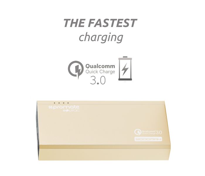 Promate Bolt Quick Charge 9000 mAh 3.0 Dual Port Portable Charger Power Bank, Gold - Zoom Image 1