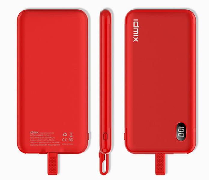 Idmix P10 MFI 8000mAh MFI Super Thin Power Bank with Integrated Lightning Cable - Red - Zoom Image 2