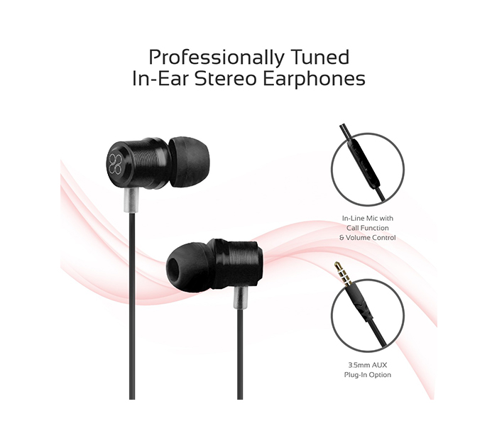 Promate Travi Dynamic In-Ear Stereo Earphones with In-Line Microphone - Black - Zoom Image 1