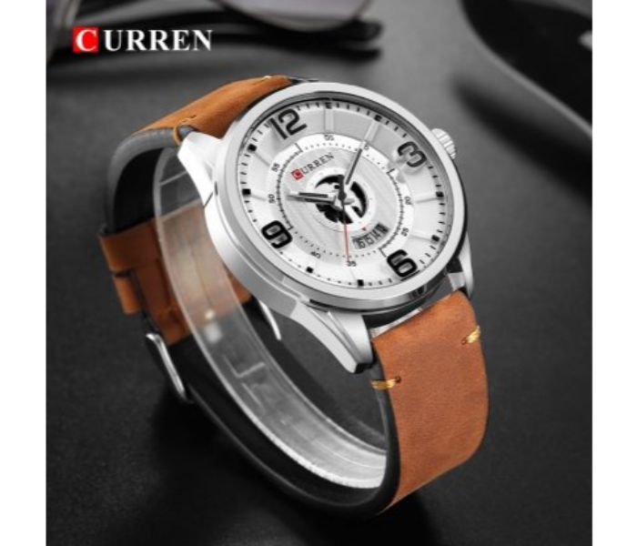 Curren 8305 Fashion Quartz Watch For Men Brown and White - Zoom Image 3