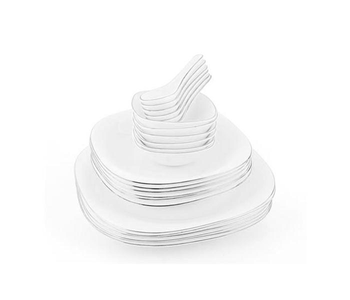 Royalford RF6808 Opal Ware Lyra Square Silver Line Dinner Set - White, 96 Pieces - Zoom Image 1