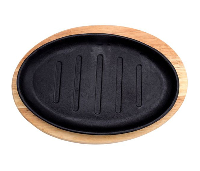 Prestige PR8043 Cast Iron Sizzler Plate with Wooden Base - Black - Zoom Image 2