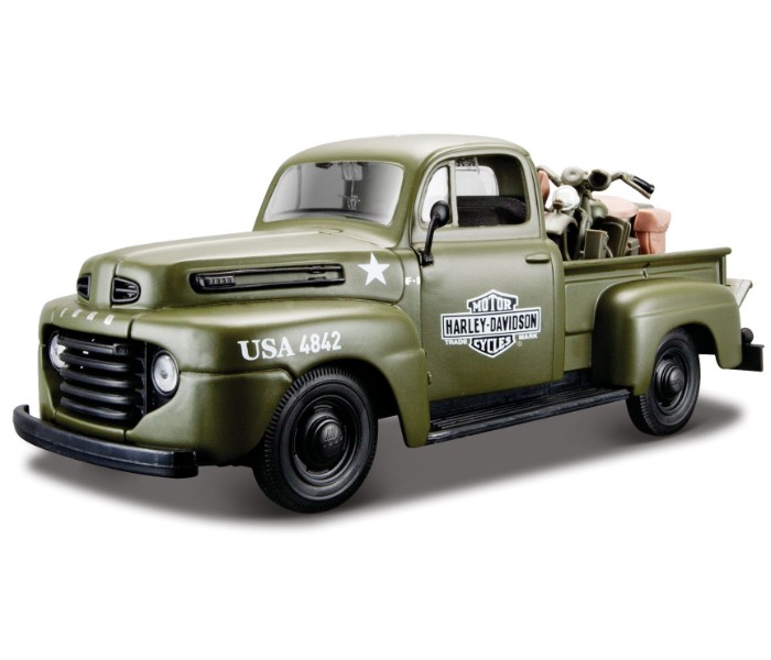 Maisto Tech 32185 1:24 Ford F1 Pickup with WLA Flathead Green - Zoom Image