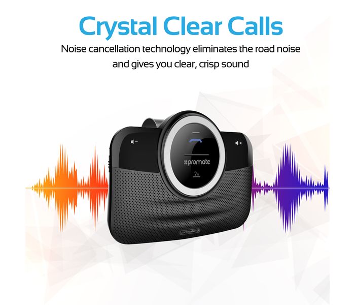 Promate CarMate-8 Hands-Free Bluetooth Car Kit in-car Dual Speakerphone with Voice Command - Black - Zoom Image 3