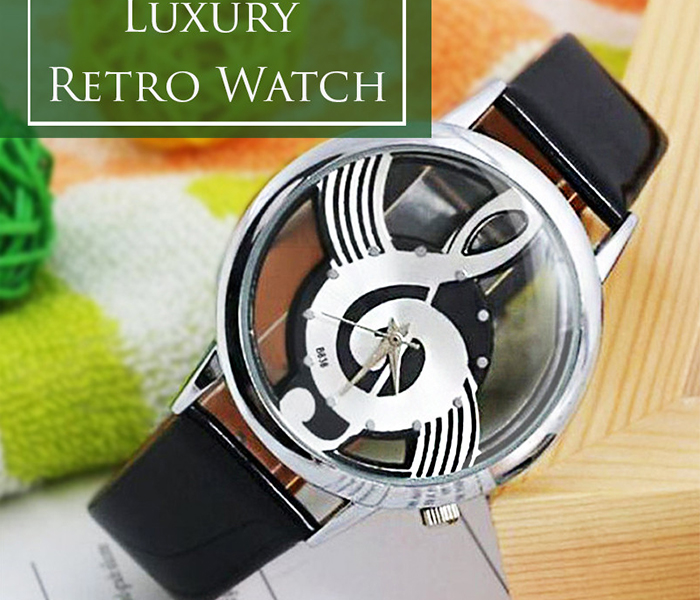 Luxury Retro Double Sided Hollow Music Note Notation Watch - Black - Zoom Image 2