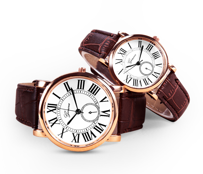 Geneva GP101 Analog Leather Band Couple Watch - Brown - Zoom Image 2