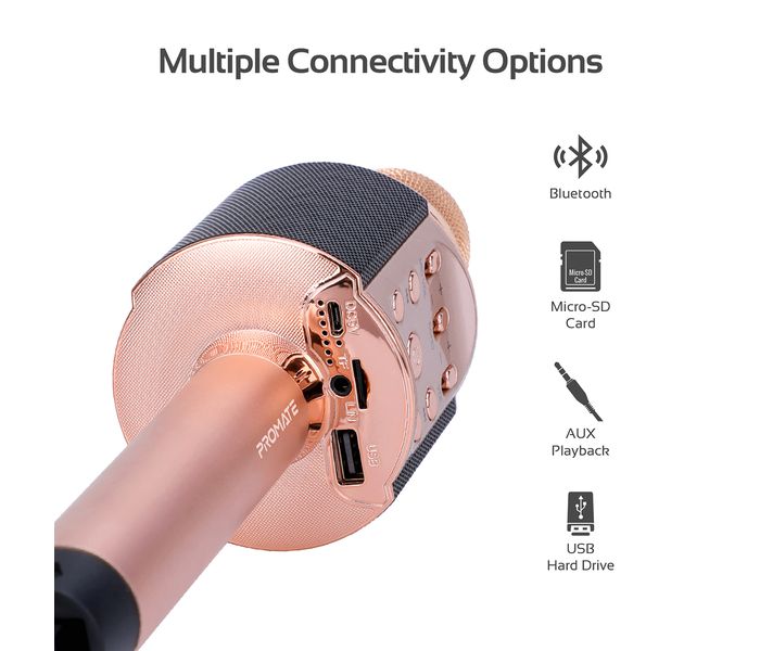 Promate Vocalmic-4 Portable Bluetooth Rechargeable Karaoke Mic with Phone Holder - Rose Gold - Zoom Image 1