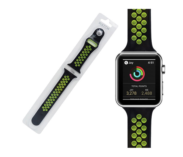 Zoom ZRSP-1012 38mm Sport Wrist Replacement Strap Bands for Apple Watch - Black & Green - Zoom Image