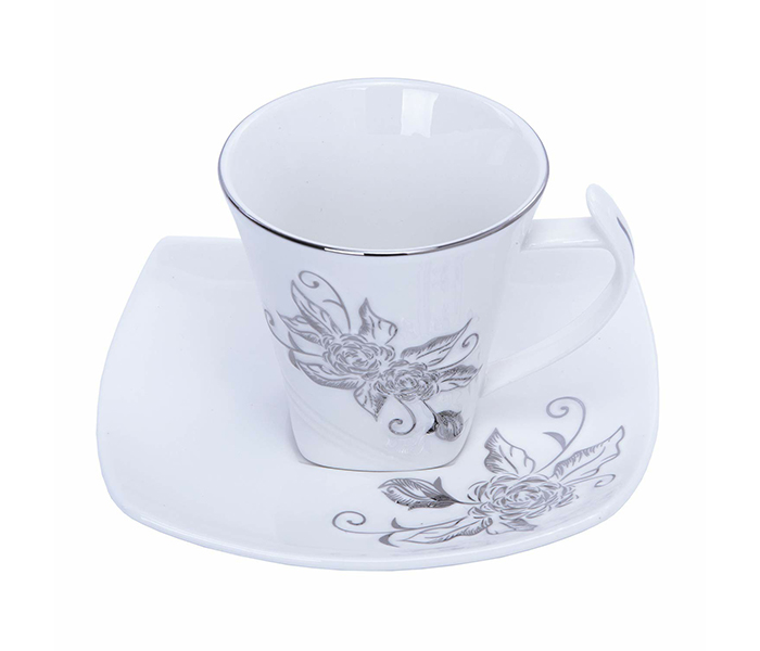 Royalford RF5726 12 Pieces Porcelain Cup & Saucer - White & Silver - Zoom Image 2