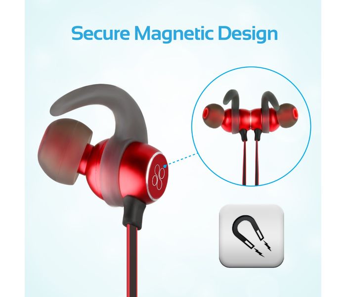 Promate Spicy-1 High Definition Wireless Secure-Fit Stereo Magnetic Earbuds, Red - Zoom Image 6