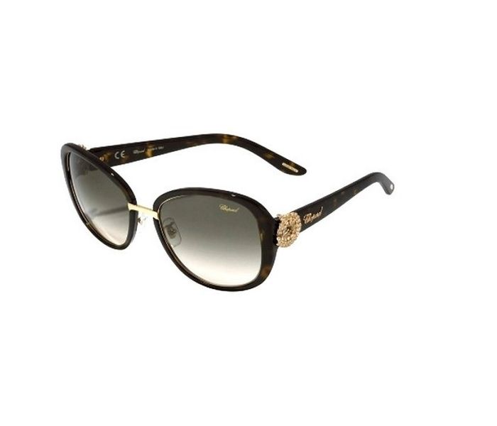 Chopard SCH186S 0722 Oval Shiny Dark Havana Frame & Brown Gradient Mirrored Sunglasses for Women - Zoom Image