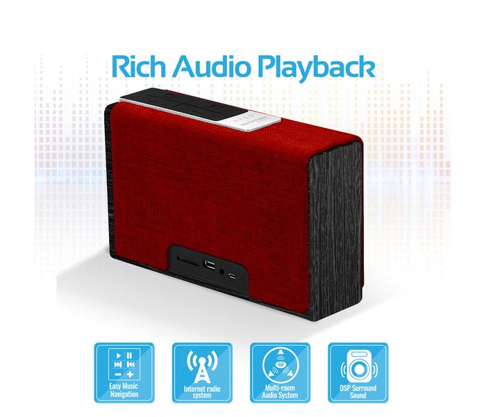 Promate Streambox-Xl Portable Fabric Wireless Speaker with Internet Radio - Red - Zoom Image 1