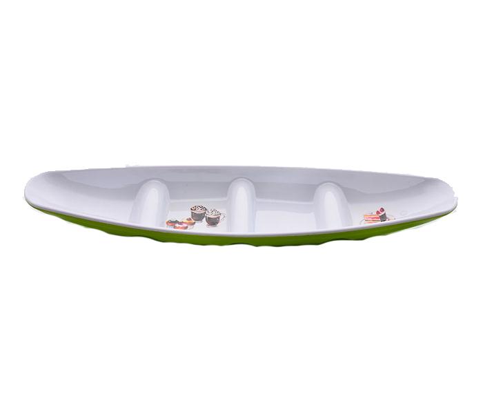 Royalford RF7411 Melamine Ware Three Divided Oval Plate - Green - Zoom Image