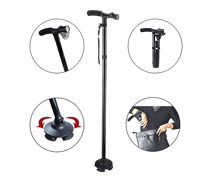 Ultimate Magic Cane Adjustable Folding & Extendable Walking Stick with LED Lights - Black - Zoom Image 2