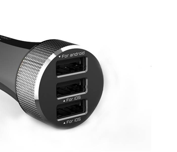 Trands TR-AD199 Universal 3 USB Port Smart Car Charger with Micro USB Cable - Black - Zoom Image 2