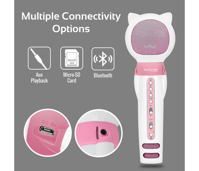 Promate Rockstar Kiddie Wireless Karaoke Microphone with Hi-Fi Wireless Speaker, Pink - Zoom Image 2