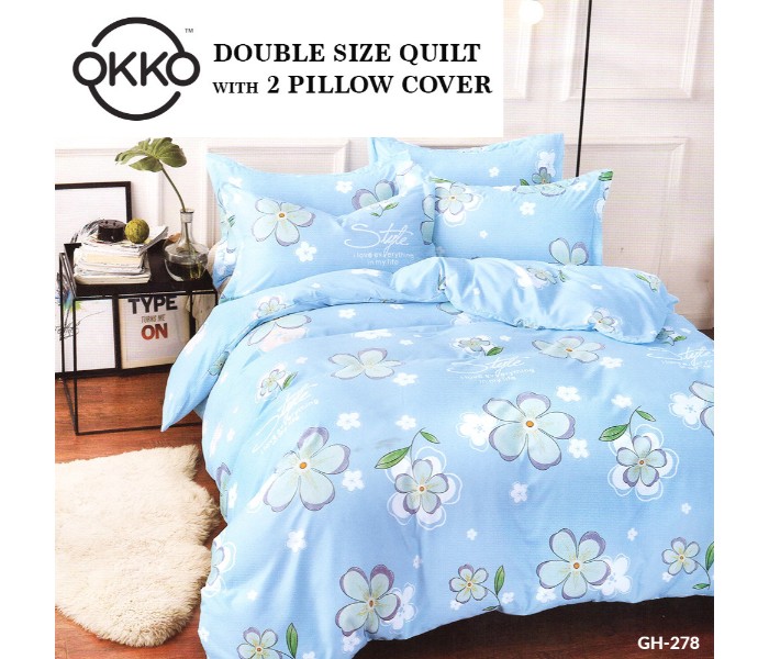 Okko OK33796 Elegant Double Size Quilt with 2 Pillow Cover Sky Blue - Zoom Image 2