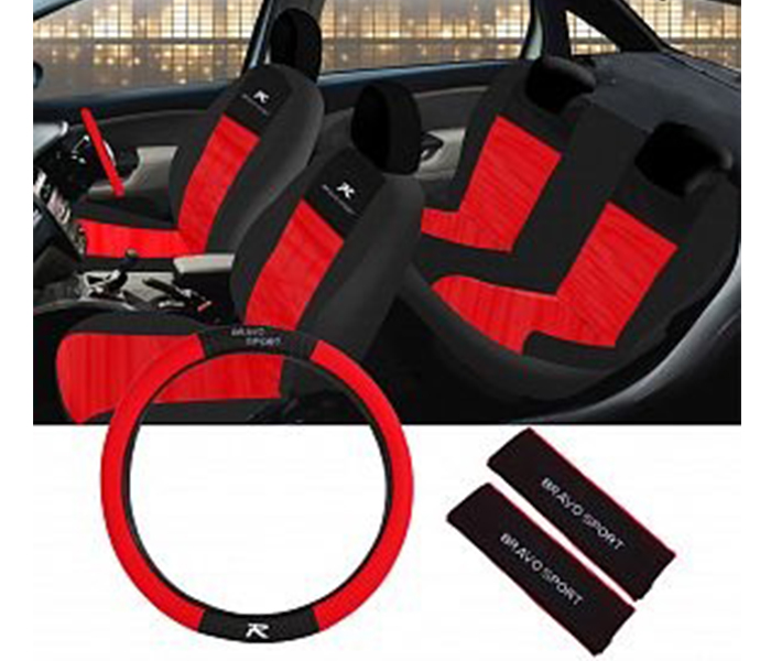 Bravo 13 Pieces Stretch Material Car Seat Cover, Black & Red - Zoom Image 4