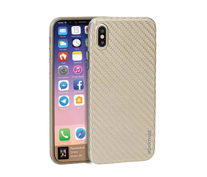 Promate CARBON-X Ultra Slim Scratch Resistant Flexible Carbon Fiber Case for iPhone X - Gold - Zoom Image 6