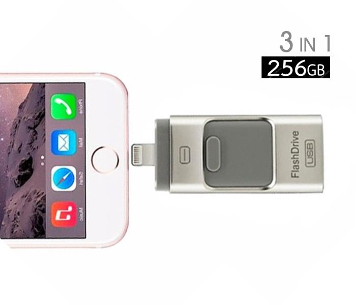 MQ Universal 3 in 1 USB Flash Drive with i-flash OTG 256 GB For Android, iOS, Laptop & PC - Multicolor - Zoom Image 2