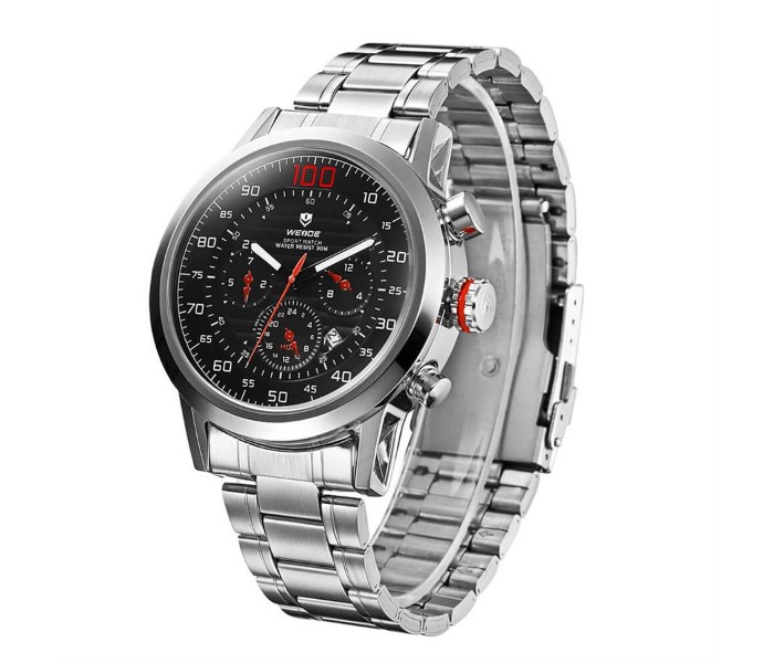 Weide WH 3311MB Mens Analog and Complete Calendar Watch Silver and Red - Zoom Image 1