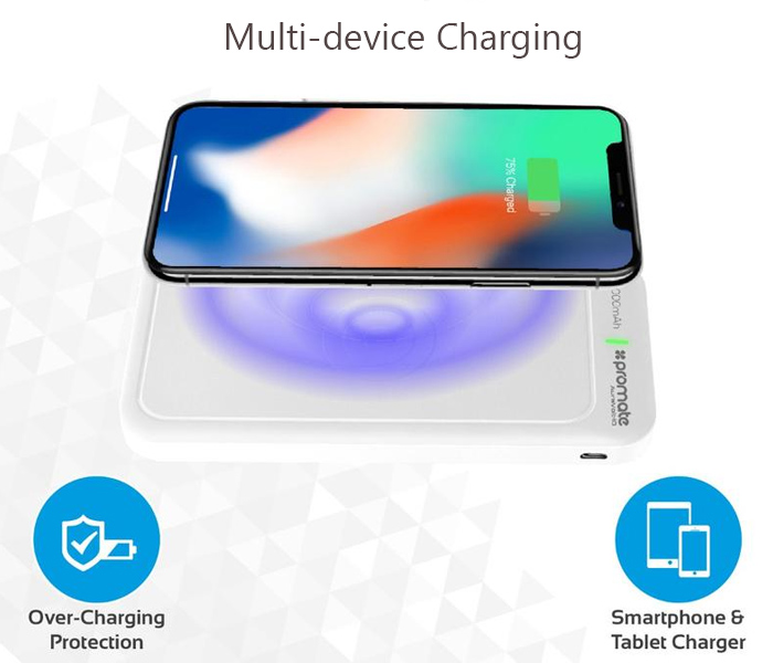 Promate AuraVolt-10 10000 mAh Portable Wireless Charger Power Bank with Type C, White - Zoom Image 5